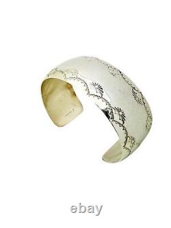 Jason Livingston Navajo Native American Sterling Silver Stamped 1 Cuff Bracelet