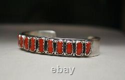 Joe Begay Native American Navajo Sterling Silver Coral Cuff Bracelet