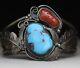 Justin Morris Native American Navajo Turquoise Coral Sterling Silver Bracelet