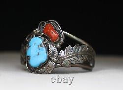 Justin Morris Native American Navajo Turquoise Coral Sterling Silver Bracelet