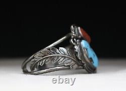 Justin Morris Native American Navajo Turquoise Coral Sterling Silver Bracelet