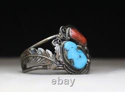 Justin Morris Native American Navajo Turquoise Coral Sterling Silver Bracelet