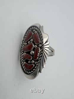 KEITH JAMES NAVAJO MEDITERRANEAN CORAL SZ. 10 Sterling Silver 17.78 Grams