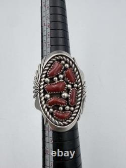 KEITH JAMES NAVAJO MEDITERRANEAN CORAL SZ. 10 Sterling Silver 17.78 Grams