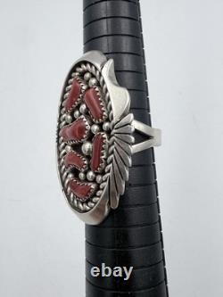 KEITH JAMES NAVAJO MEDITERRANEAN CORAL SZ. 10 Sterling Silver 17.78 Grams