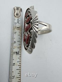 KEITH JAMES NAVAJO MEDITERRANEAN CORAL SZ. 10 Sterling Silver 17.78 Grams