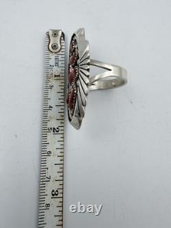 KEITH JAMES NAVAJO MEDITERRANEAN CORAL SZ. 10 Sterling Silver 17.78 Grams
