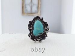 Large Bold Navajo Sterling Silver Turquoise Atencio IHMSS Native American Ring