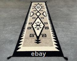 Large Gray Southwest Navajo Wool Runner Rug Native American Tribal Rug 2×8 ft