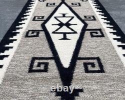 Large Gray Southwest Navajo Wool Runner Rug Native American Tribal Rug 2×8 ft