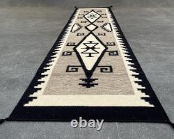 Large Gray Southwest Navajo Wool Runner Rug Native American Tribal Rug 2×8 ft