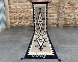 Large Gray Southwest Navajo Wool Runner Rug Native American Tribal Rug 2×8 ft