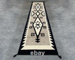 Large Gray Southwest Navajo Wool Runner Rug Native American Tribal Rug 2×8 ft