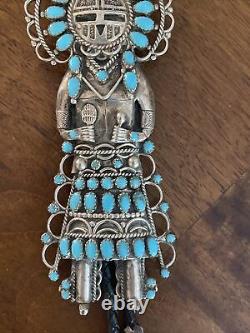 Large Native American Navajo Sterling Silver Turquoise Bolo Tie LMB Larry Begay