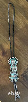Large Native American Navajo Sterling Silver Turquoise Bolo Tie LMB Larry Begay