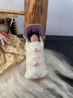 Large Native American Navajo Weaver Doll with Baby Handcrafted