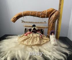 Large Native American Navajo Weaver Doll with Baby Handcrafted