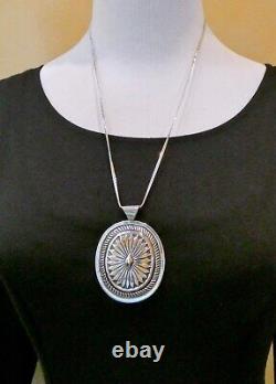 Large Native American Sterling Silver Navajo Concho Pendant and Chain