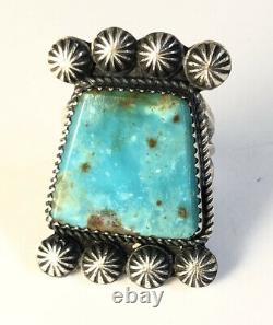 Large Native American Sterling Silver Navajo Kingman Turquoise Ring Size 6 & 3/4