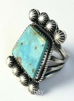 Large Native American Sterling Silver Navajo Kingman Turquoise Ring Size 6 & 3/4