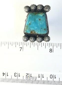Large Native American Sterling Silver Navajo Kingman Turquoise Ring Size 6 & 3/4