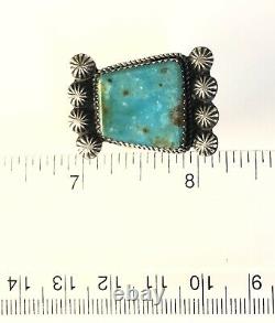 Large Native American Sterling Silver Navajo Kingman Turquoise Ring Size 6 & 3/4