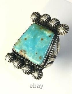 Large Native American Sterling Silver Navajo Kingman Turquoise Ring Size 6 & 3/4