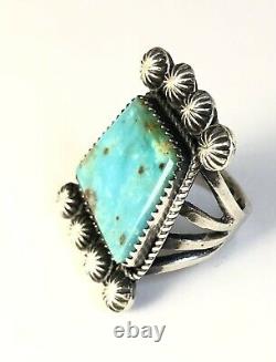 Large Native American Sterling Silver Navajo Kingman Turquoise Ring Size 6 & 3/4