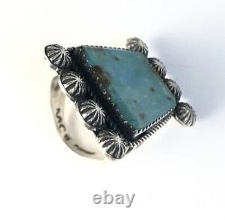 Large Native American Sterling Silver Navajo Kingman Turquoise Ring Size 6 & 3/4