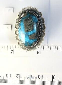 Large Native American Sterling Silver Navajo Kingman Turquoise Ring Size 7