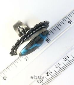 Large Native American Sterling Silver Navajo Kingman Turquoise Ring Size 7