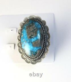 Large Native American Sterling Silver Navajo Kingman Turquoise Ring Size 7