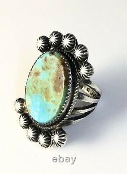 Large Native American Sterling Silver Navajo Kingman Turquoise Ring Size 8 & 7/8