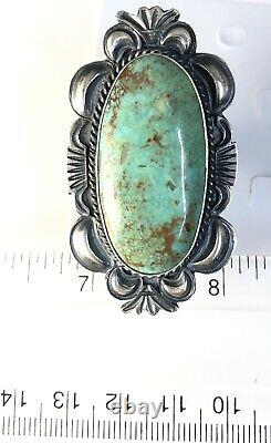 Large Native American Sterling Silver Navajo Kingman Turquoise Ring Size 9