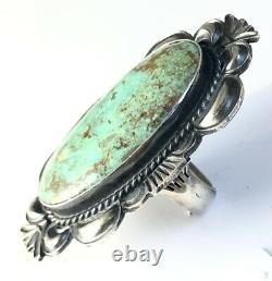 Large Native American Sterling Silver Navajo Kingman Turquoise Ring Size 9