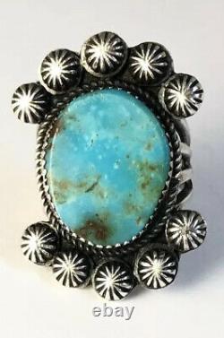 Large Native American Sterling Silver Navajo Kingman Turquoise Size Ring 8 1/4