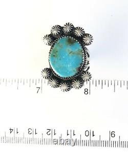 Large Native American Sterling Silver Navajo Kingman Turquoise Size Ring 8 1/4