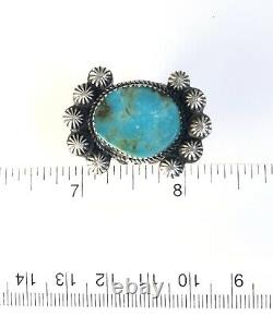 Large Native American Sterling Silver Navajo Kingman Turquoise Size Ring 8 1/4