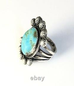 Large Native American Sterling Silver Navajo Kingman Turquoise Size Ring 8 1/4