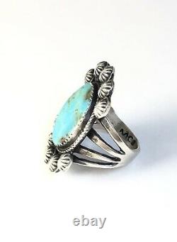 Large Native American Sterling Silver Navajo Kingman Turquoise Size Ring 8 1/4