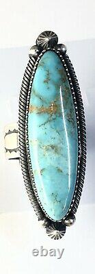 Large Native American Sterling Silver Navajo Turquoise Ring Size 10 Adjustable