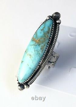 Large Native American Sterling Silver Navajo Turquoise Ring Size 10 Adjustable