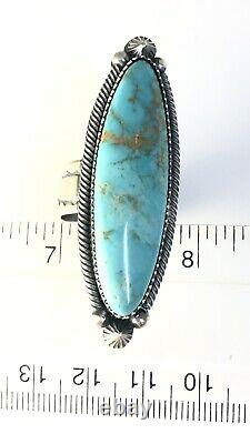 Large Native American Sterling Silver Navajo Turquoise Ring Size 10 Adjustable