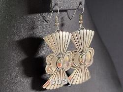 Large Native American Style Navajo Inspired Sterling Silver Dangle Earrings RARE