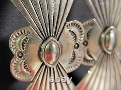 Large Native American Style Navajo Inspired Sterling Silver Dangle Earrings RARE