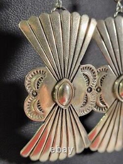 Large Native American Style Navajo Inspired Sterling Silver Dangle Earrings RARE