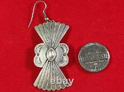 Large Native American Style Navajo Inspired Sterling Silver Dangle Earrings RARE