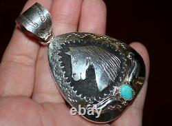 Large Navajo A Mariano Sterling Turquoise Stone Horse Pendant