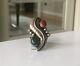 Large Navajo Sterling Silver Native American Long Treated Coral Ring