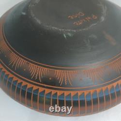 Large Signed P White Native American Navajo Etched Red Clay Seed Vase
